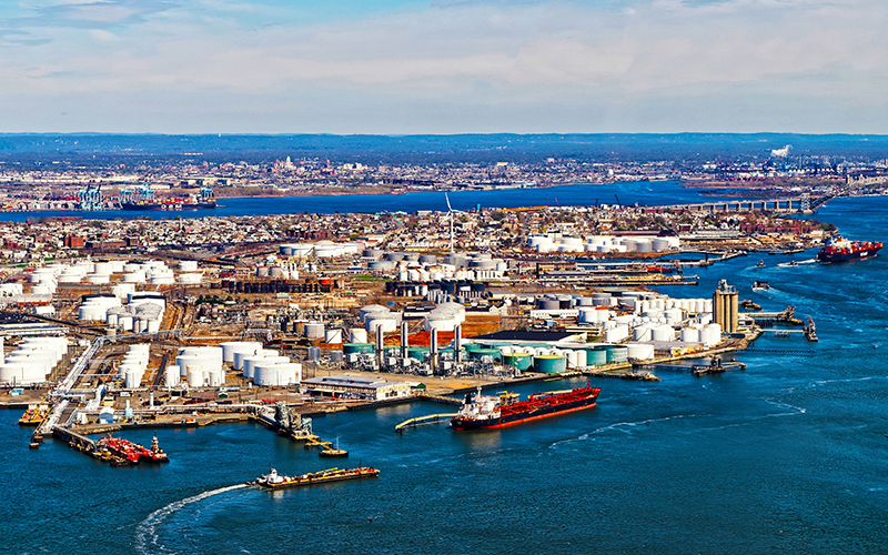 overhead image of port at newark new jersey