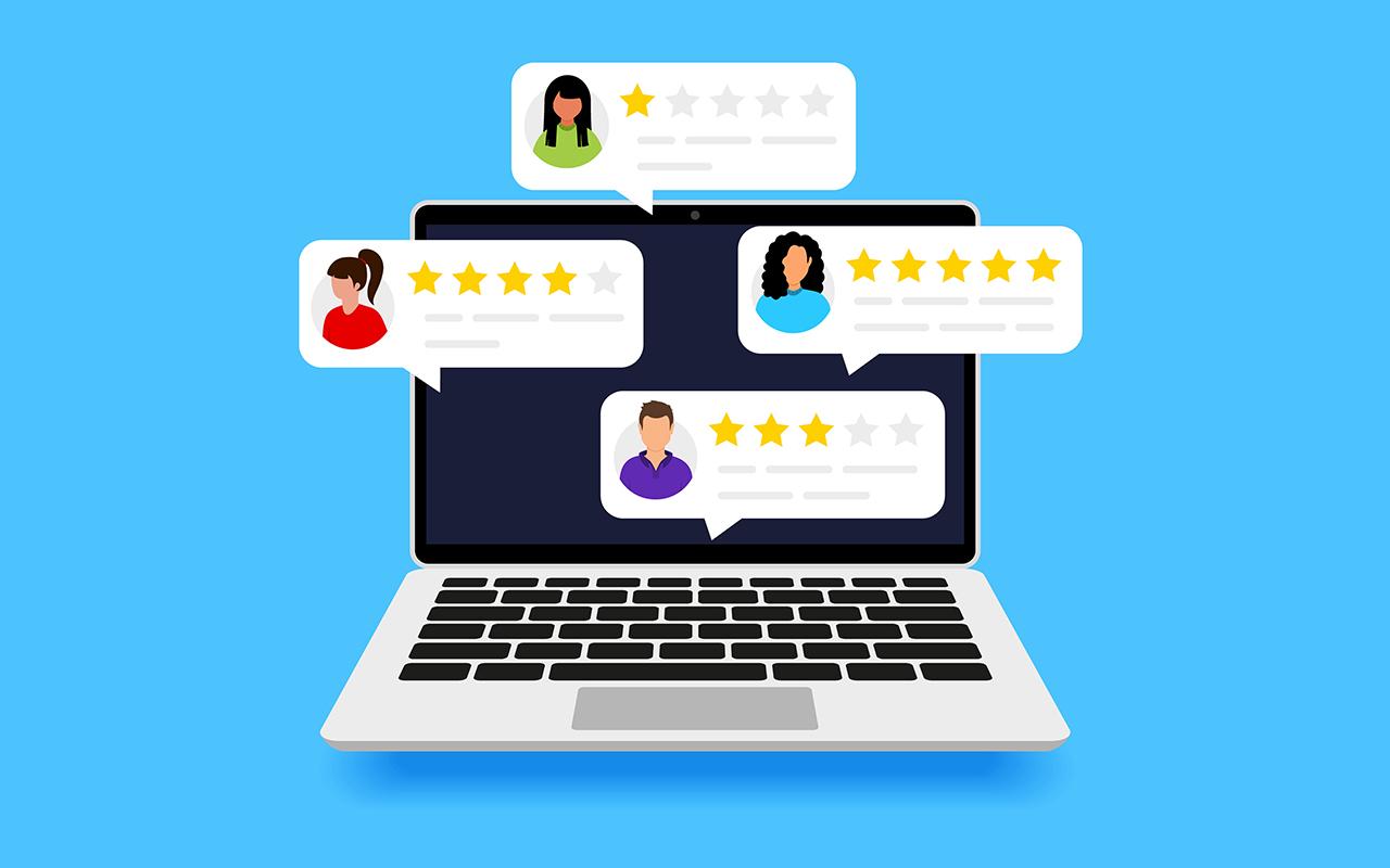 stock image of customer reviews on a website